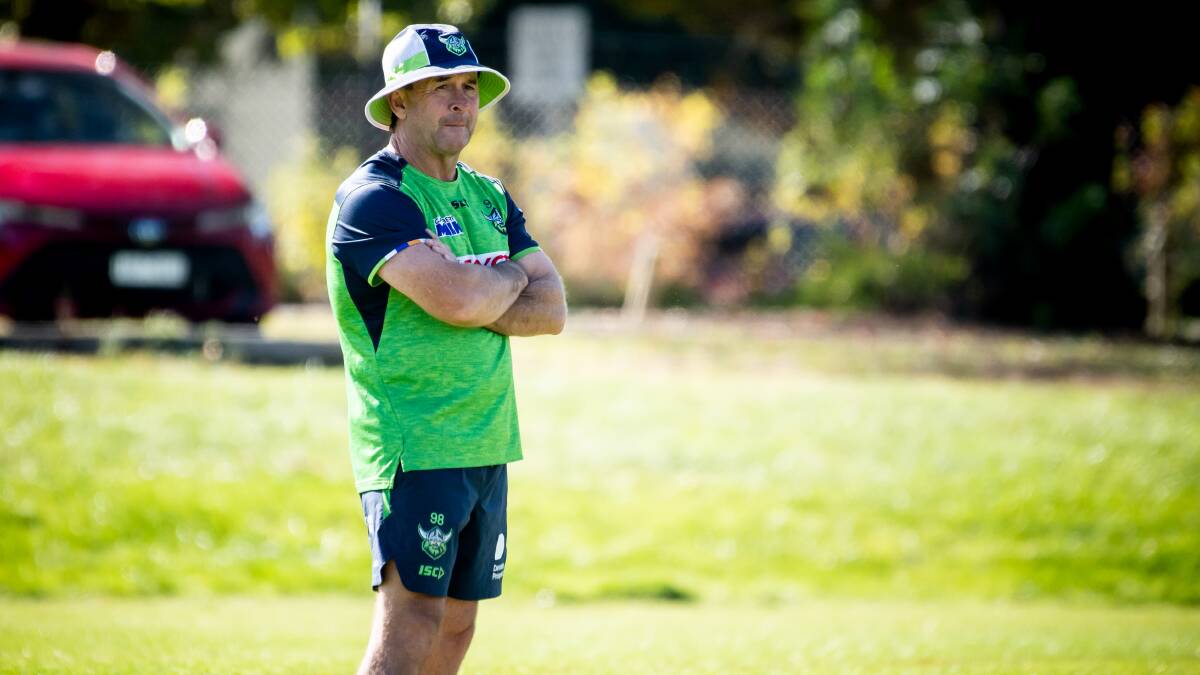 Raiders coach Ricky Stuart says there's rules in place that prevent NRL coaches from coaching the NSW Blues. Picture by Elesa Kurtz