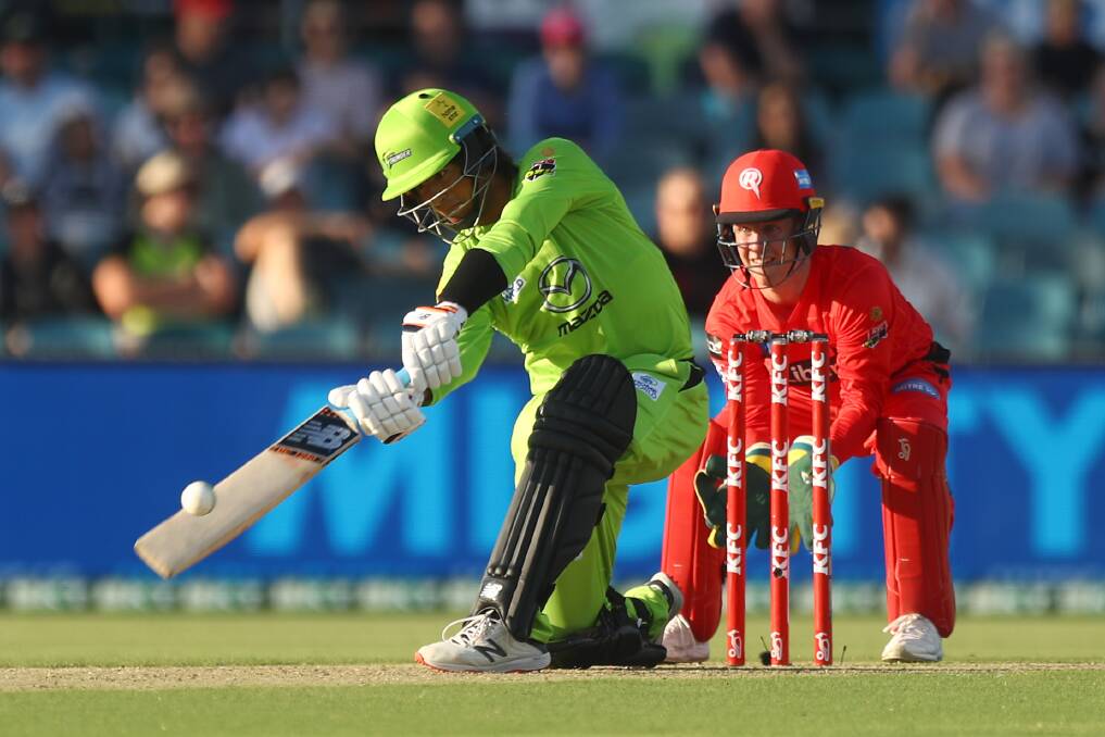 Thunder young gun Oliver Davies hit five sixes in a row to set up a big win over the Renegades. Picture: Getty Images