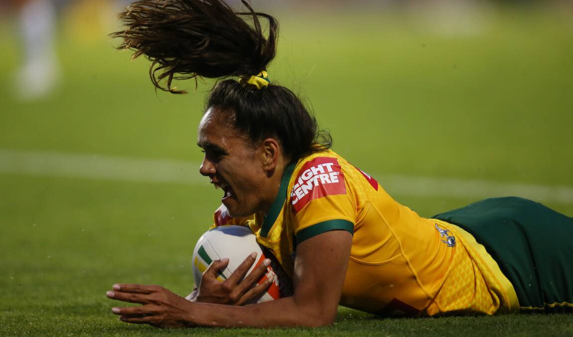 Raiders winger Shakiah Tungai is embracing the nerves ahead of her first game at Canberra Stadium in lime green. Picture Getty Images