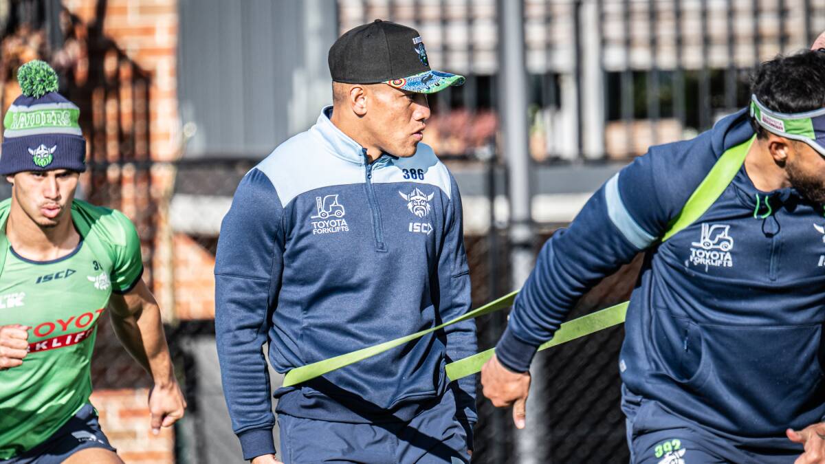 Raiders centre Albert Hopoate is back playing NRL after suffering second-degree burns in a barbecue accident. Picture by Karleen Minney
