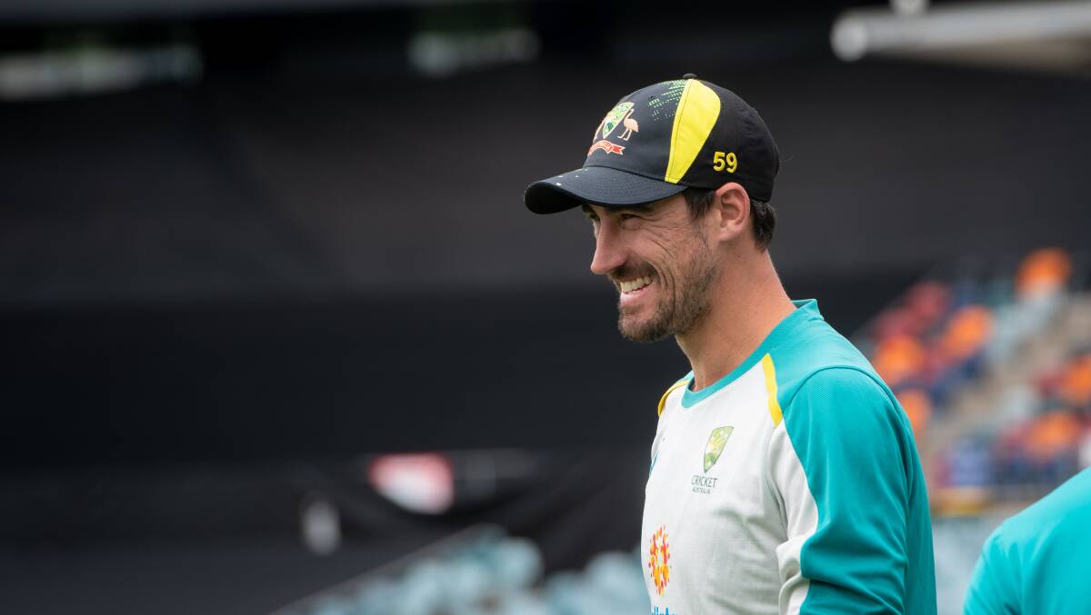 Mitchell Starc and his fellow quicks had a light session on Manuka on Tuesday. Picture by Elesa Kurtz