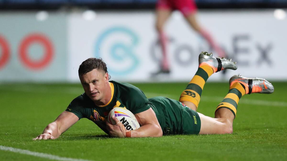 Raiders five-eighth Jack Wighton scored a double and set-up two more tries in Australia's thrashing of Scotland. Picture Getty Images