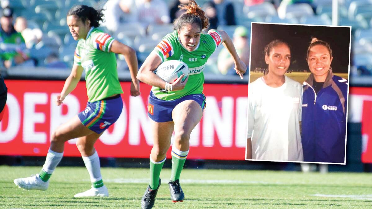 Raiders winger Shakiah Tungai, pictured inset with Kyah Simon, is being driven by the Matildas' World Cup success. Pictures by Elesa Kurtz, supplied
