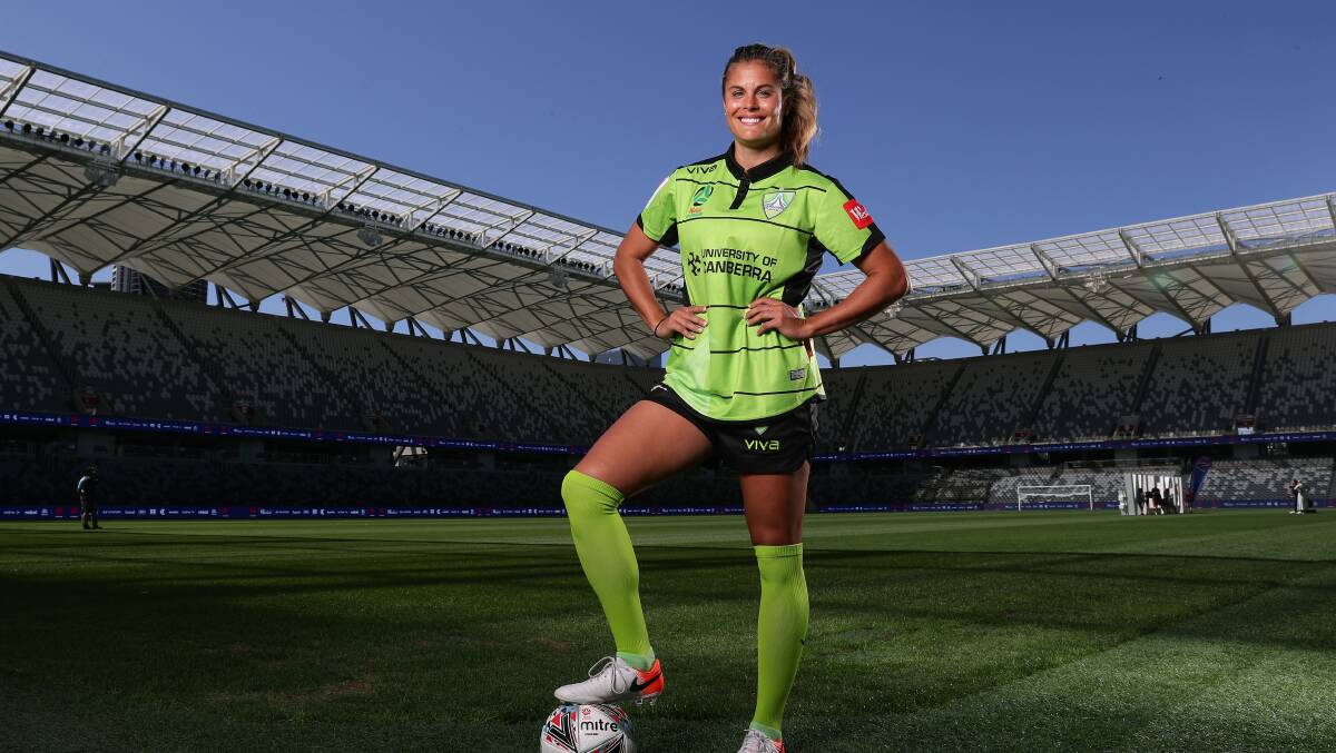 Canberra United's Katie Stengel at the W-League season launch. Picture: Getty