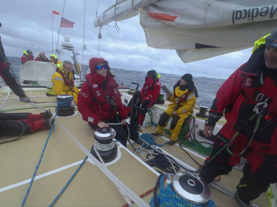 Steep learning curve: Harper with crewmates just five months after sailing for the first time. Photo: Clipper Racing