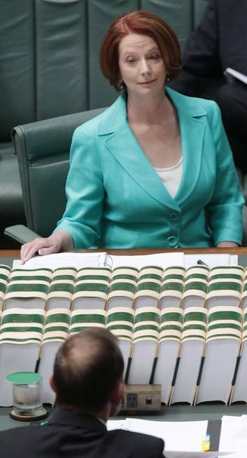 Prime Minister Julia Gillard opposite Tony Abbott during Question Time at Parliament House. Photo: Alex Ellinghausen