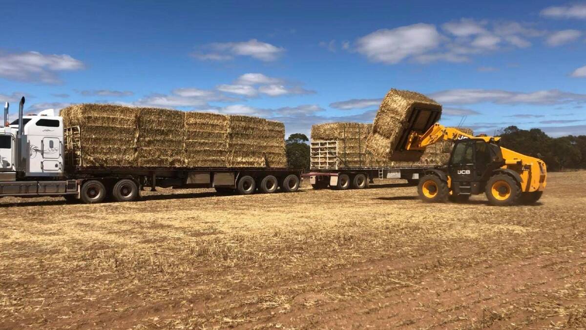 Up to 50 road trains are heading to north-west Queensland with fodder to help struggling farmers. Most are coming from South Australia and have been organised by Rural Aid. Photo: Buy a Bale of Hay - Facebook