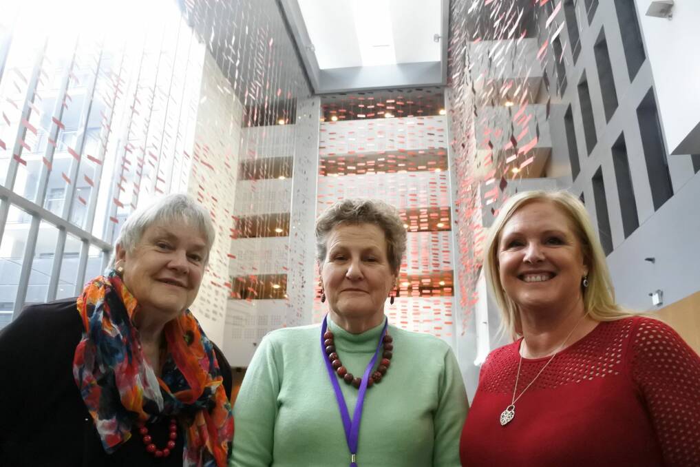 Child expert Dr Sue Packer, Protective Behaviours ACT president Marg Hourigan and cybersafety advisor Susan McLean at a child protection conference at the Hotel Realm in Canberra on Friday. Photo: Megan Doherty