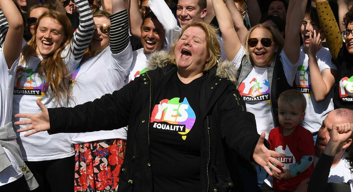 Magda Szubanski launching the Yes vote campaign in Melbourne on Sunday. Photo: AAP
