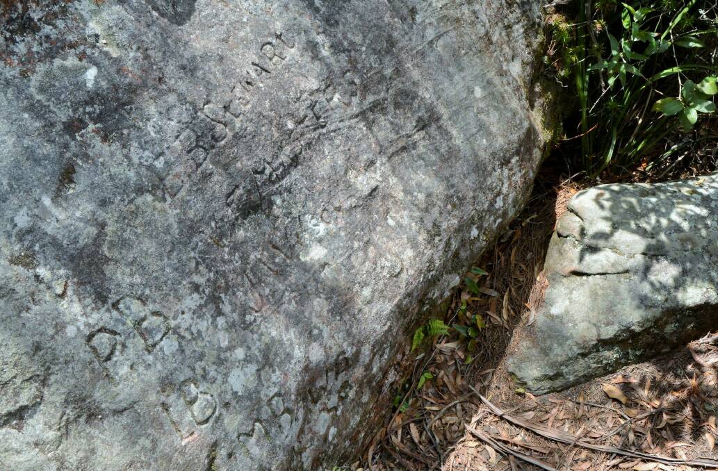 European 'carvings' near the top of Drawing Room Rocks. Photo: Tim the Yowie Man