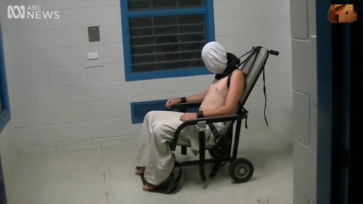 The image of Dylan Voller in a spit-hood at the Don Dale Youth Detention Centre that helped trigger the royal commission. Photo: ABC