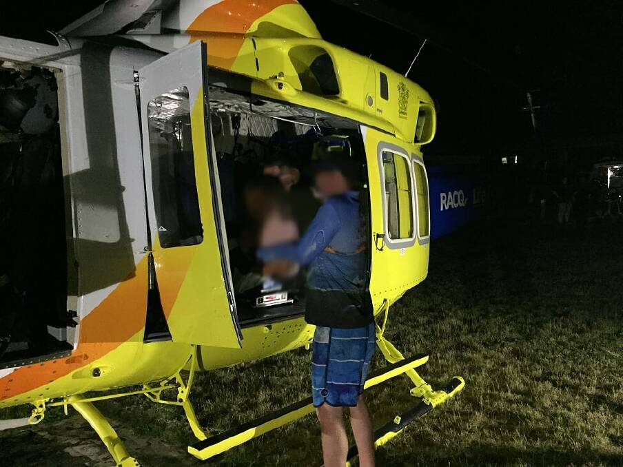 A child was airlifted to hospital after a dingo bit him on the leg in on Fraser Island, Queensland. Photo: RACQ LifeFlight Rescue