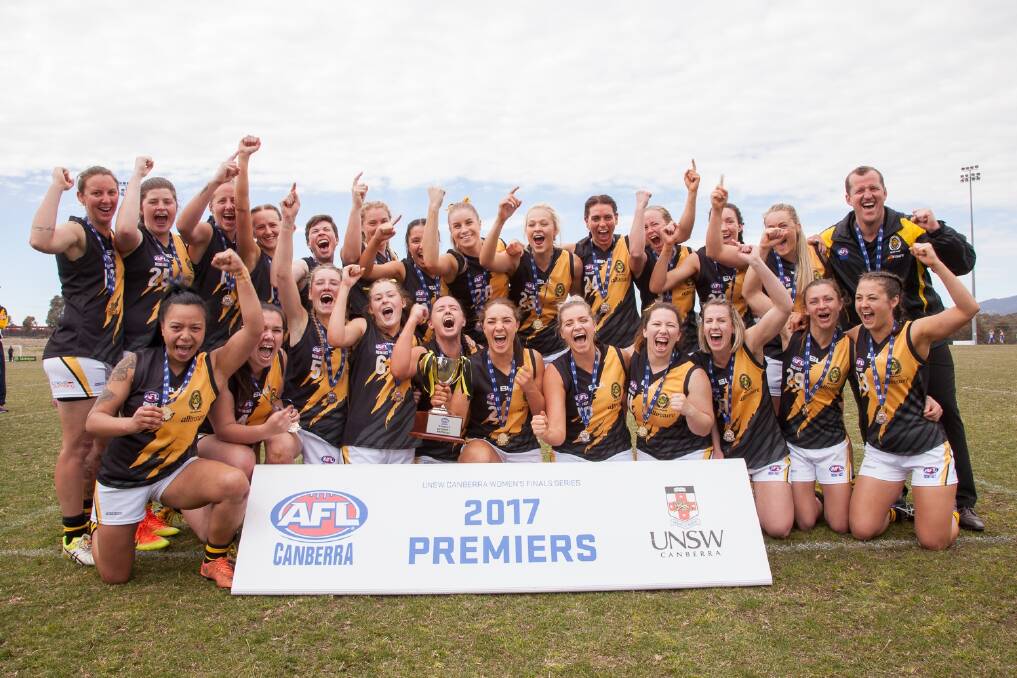 The Queanbeyan Tigers won the AFL Canberra women's grand final. Photo: Photographer: Doug Dobing