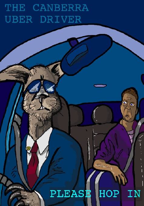 Kangaroos are so prevalent in Canberra, they are starting to drive Ubers. At least in the mind of Mick Ashley. Photo: Supplied