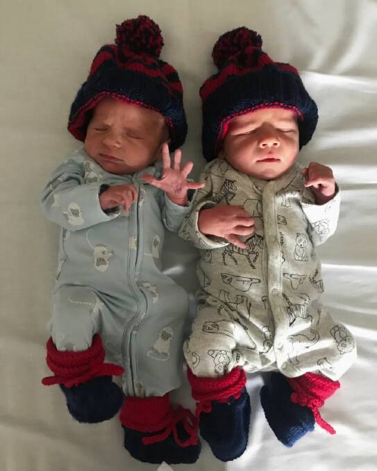 Daisy Pearce's twins Sylvie and Roy. Photo: Twitter: @melbournefc