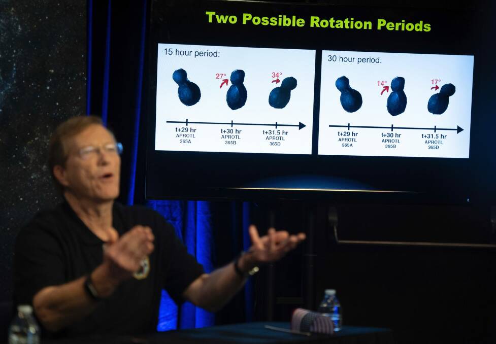 Project scientist Hal Weaver confirming that New Horizons survived the most distant exploration of another world, a tiny, icy object 4 billion miles away that looks to be shaped like a peanut or bowling pin. Photo: Joel Kowsky