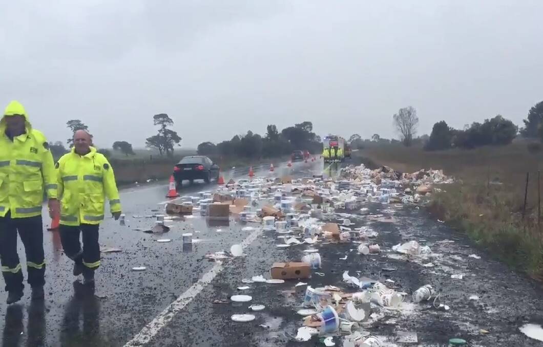A truck believed to be carrying yoghurt crashed on the Federal Highway.