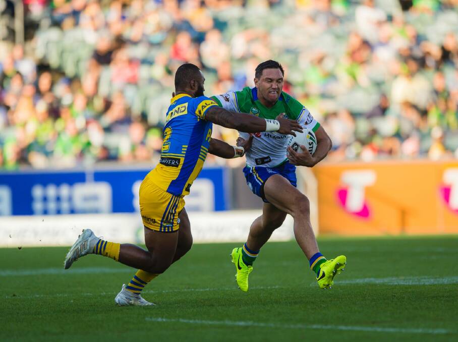 Canberra Raiders winger  Jordan Rapana was at his destructive best against the Eels last weekend. Photo: Sitthixay Ditthavong