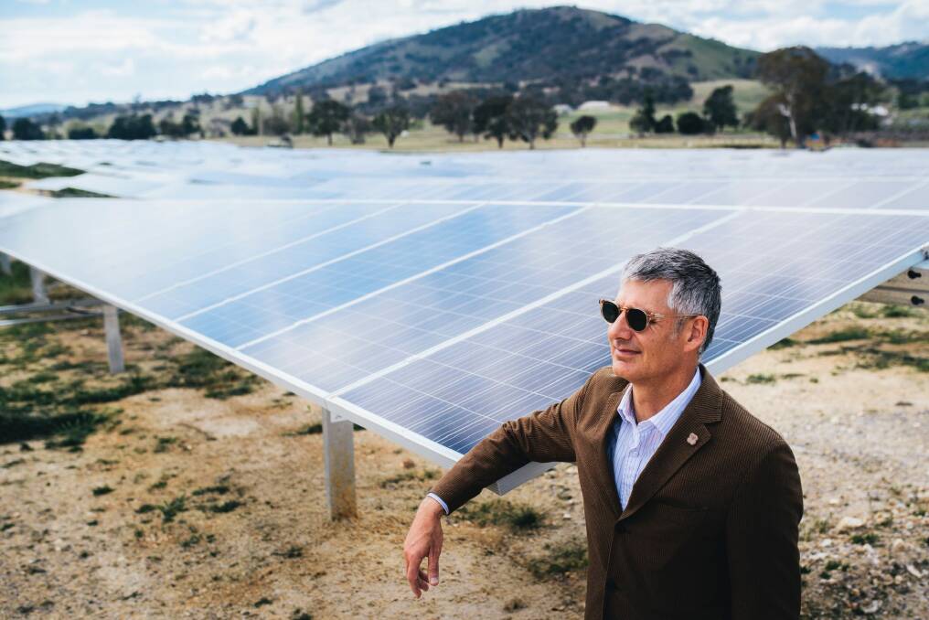 Impact investment Group's Lane Crockett at the opening of the new 11 megawatt Williamsdale Solar Farm. Photo: Rohan Thomson