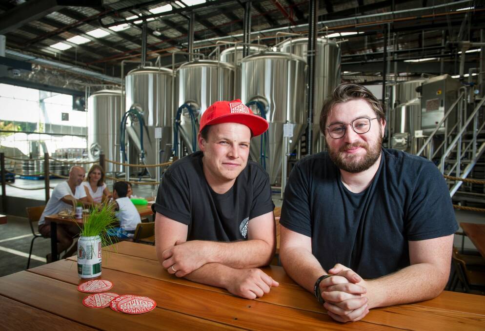 Capital Brewing Co. opened last year and now employs 30 people. Pictured is  Capital Brewing Co., venue manager Fergus Lynch and marketing manager Sam Kennedy-Hine.  Photo: Elesa Kurtz