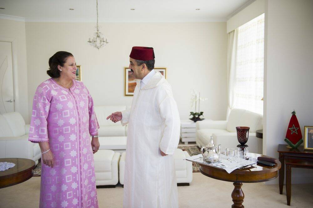 Moroccan ambassador, Mohamed Mael-Ainin, and wife, Samira Affane Aji, in the country's official residence in O'Malley. Photo: Rohan Thomson
