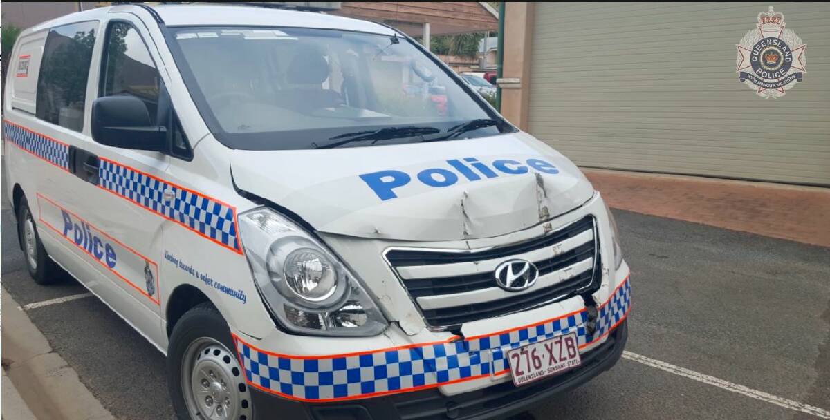 Police have arrested a truck driver after their van was allegedly smashed.  Photo: Queensland Police Service.