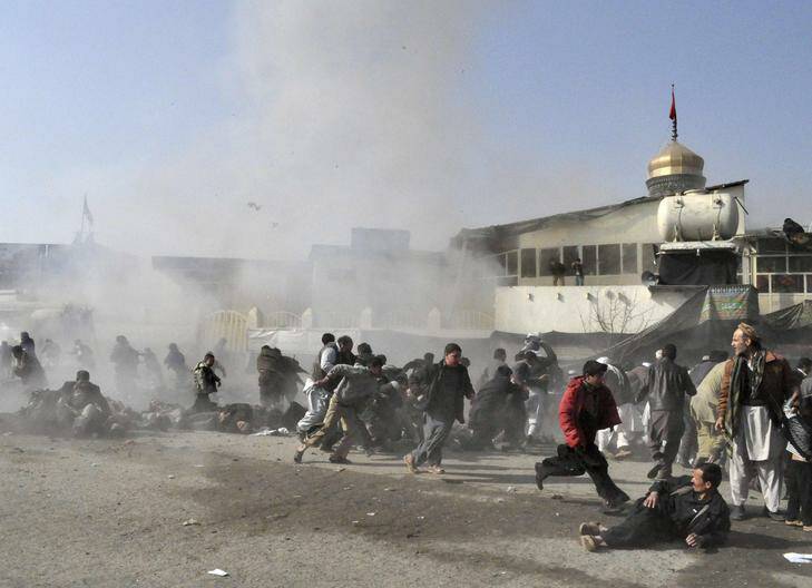 The aftermath of a suicide blast targeting a Shi'ite Muslim gathering in Kabul. Photo: Reuters