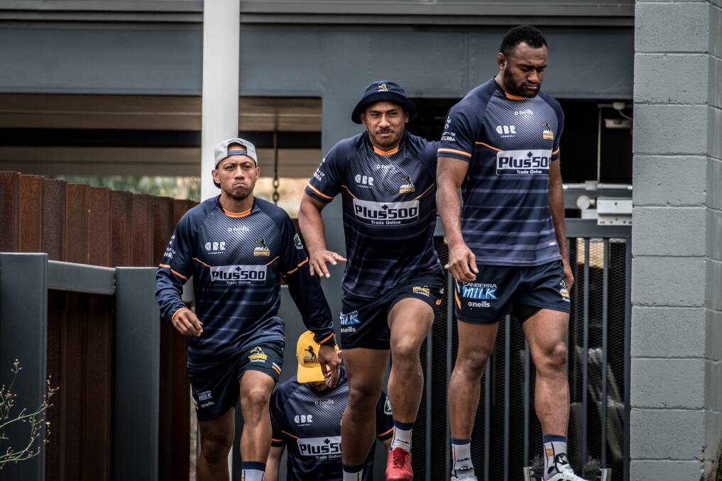 Irae Simone, centre, has settled into the Brumbies group. Photo: Karleen Minney