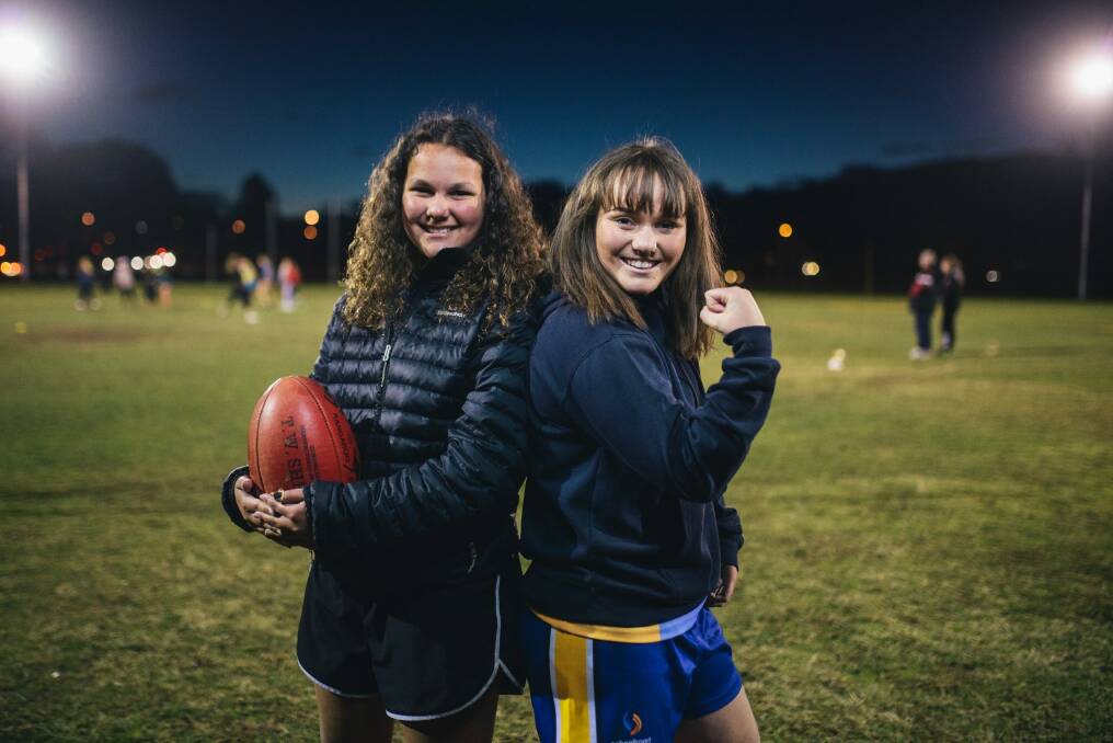 Sisters Ruby and Nakira Riley-Brown draw their on-field inspiration from mum Natalie. Photo: Rohan Thomson