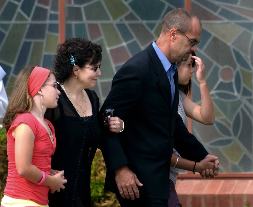 Monica-Rose, Jennie-May and Stephen Weight at Stevie-Lee's funeral.  Photo: Justin McManus