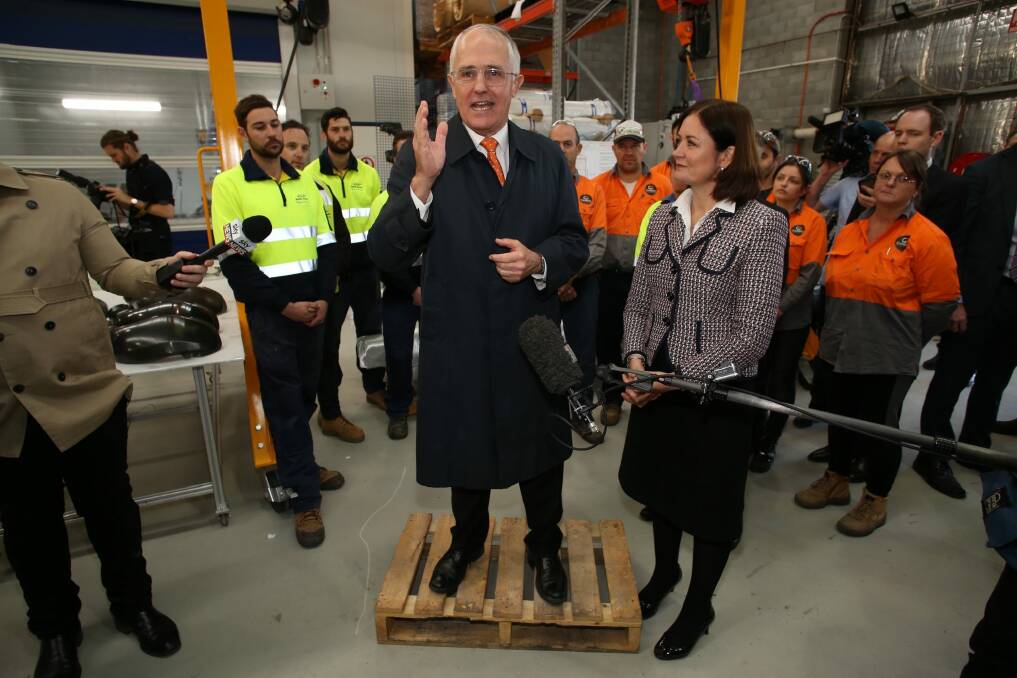 Prime Minister Malcolm Turnbull in Geelong with Corangamite MP Sarah Henderson on Thursday. Photo: Andrew Meares