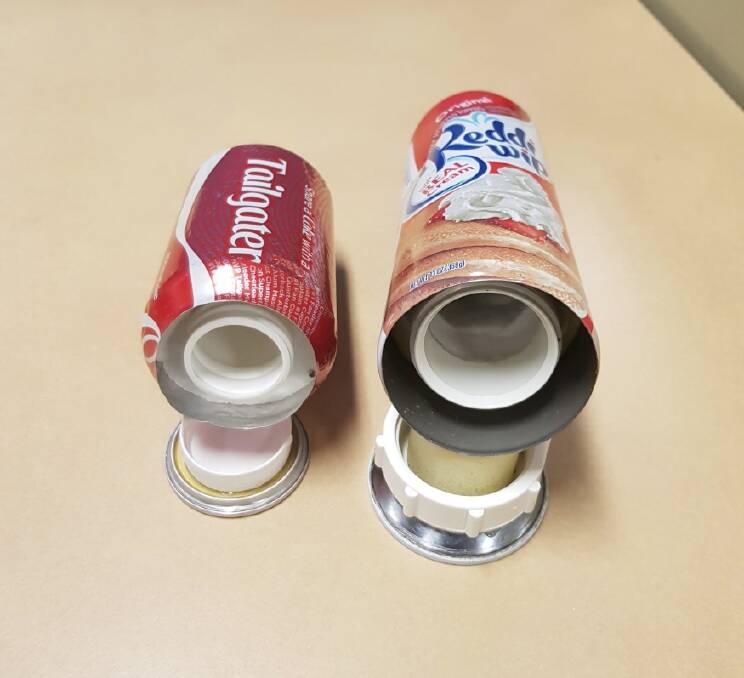 The soft drink can and whipped cream bottle found by police. Photo: Queensland Police Service