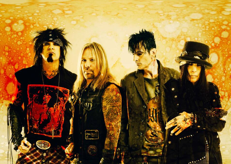 Motley Crue, from left: Nikki Sixx, Vince Neil, Tommy Lee, and Mick Mars. Photo: Supplied
