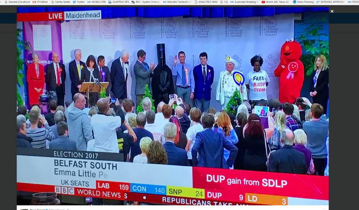 Prime Minister Theresa May (left) shares the stage with a whacky collection of candidates. 