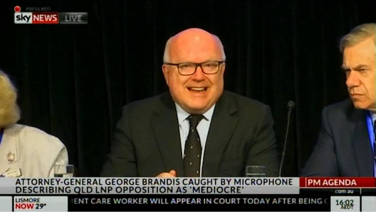 Attorney-General George Brandis captured by the Sky News camera and microphone.