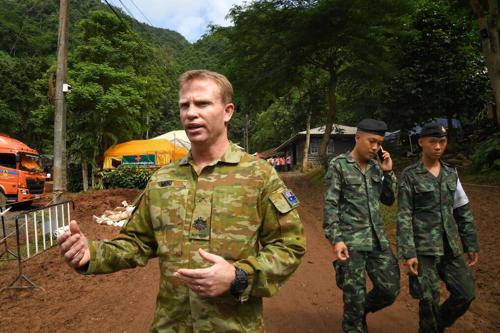 Australian military warrant officer Chris Moc at the base camp where the rescue operations are being planned. Photo: Kate Geraghty