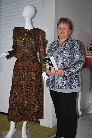 Lindy Chamberlain-Creighton and the dress by Newcastle designer Jean Bas she put up for auction.