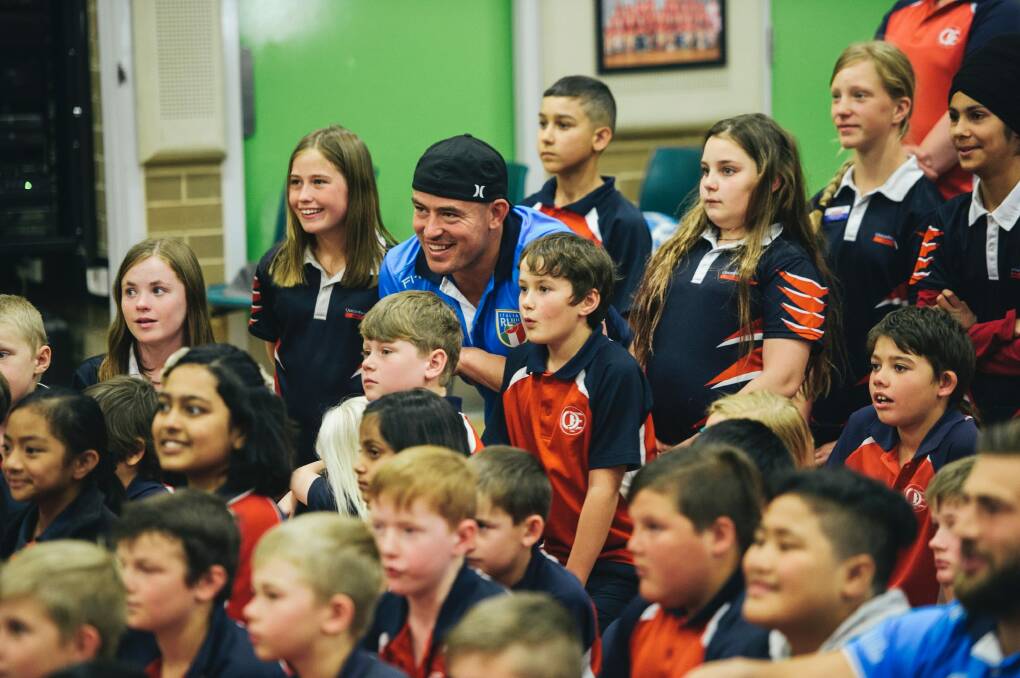 Terry Campese went back to school at Queanbeyan East on Wednesday. Photo: Rohan Thomson