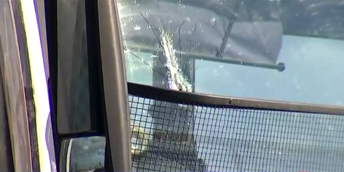 It's believed the pole went through the windscreen. Photo: Seven News.
