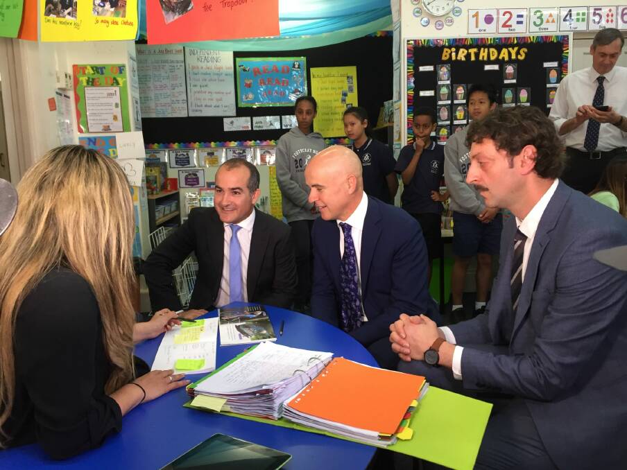 Victorian Education Minister James Merlino and NSW Education Minister Adrian Piccoli are taken on a tour of Footscray North Primary School.  Photo: Henrietta Cook