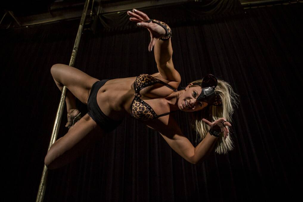Trick Fitness instructor and pole dancer Zoe Featonby prepares for the Miss Pole Dance Australia ACT heats. Photo: Jamila Toderas