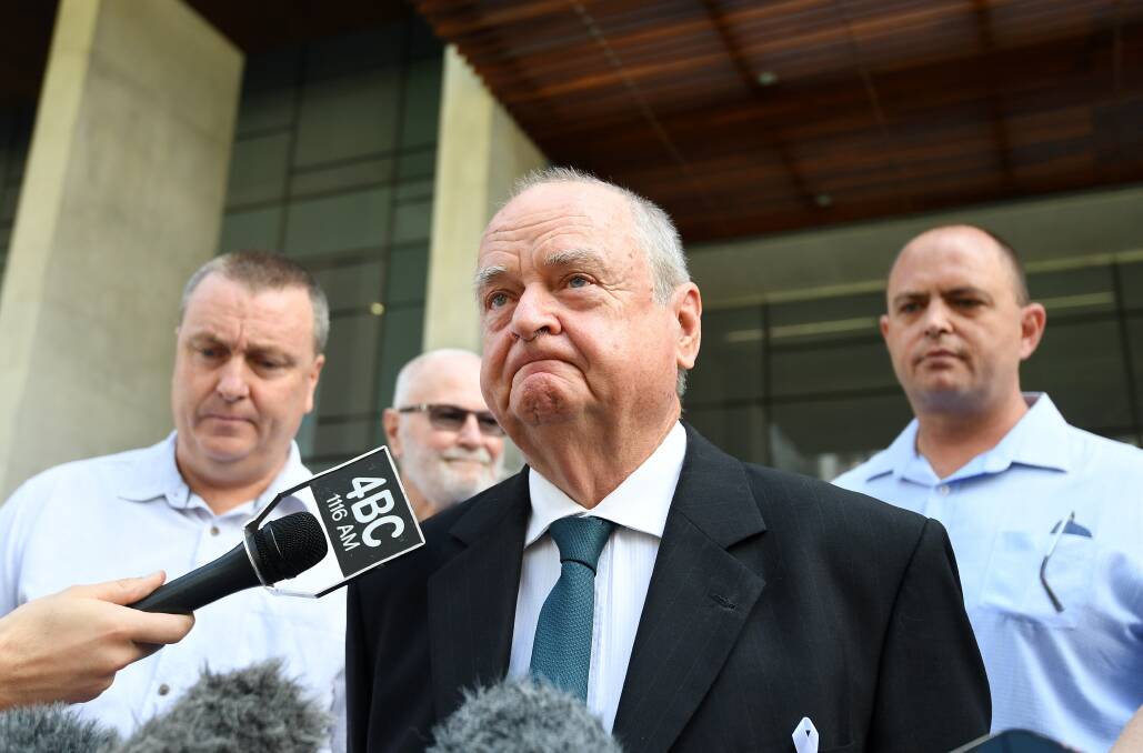 The father of murder victim Patricia Riggs, Jon Knowles, talks to the media outside the Brisbane Supreme Court in Brisbane on Thursday. Photo: AAP