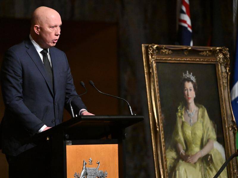 Opposition Leader Peter Dutton speaks during a memorial service for Queen Elizabeth II in Canberra. (Mick Tsikas/AAP PHOTOS)