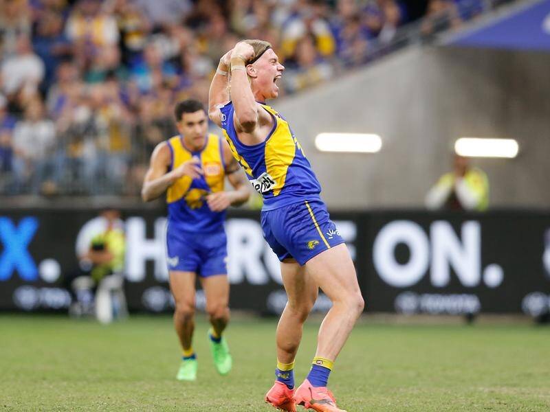 Harley Reid's emergence as one of the faces of 2024 continued as West Coast beat Fremantle. (David Woodley/AAP PHOTOS)