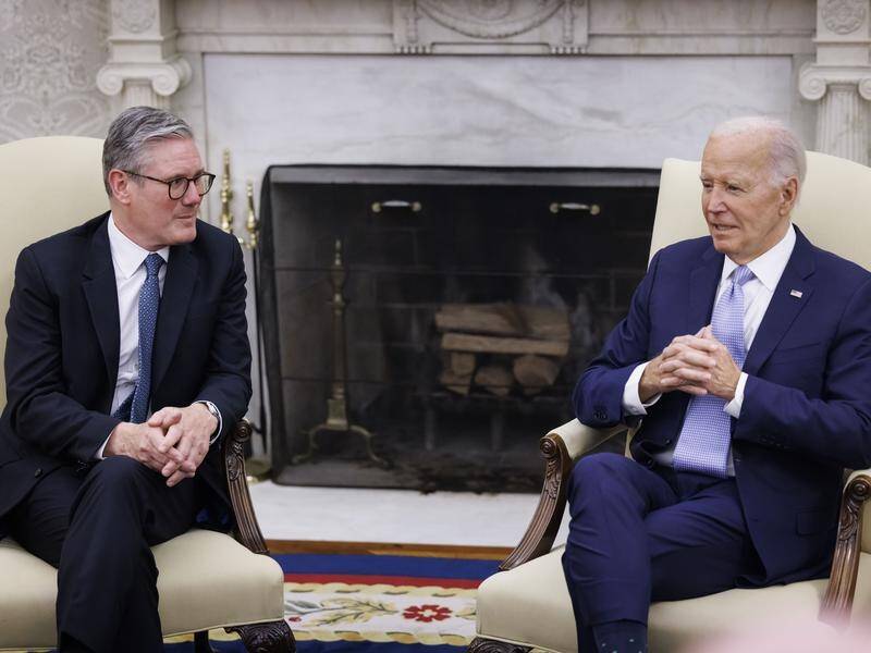Prime Minister Keir Starmer and President Joe Biden covered UK-US ties, Ukraine, Gaza and football. (EPA PHOTO)