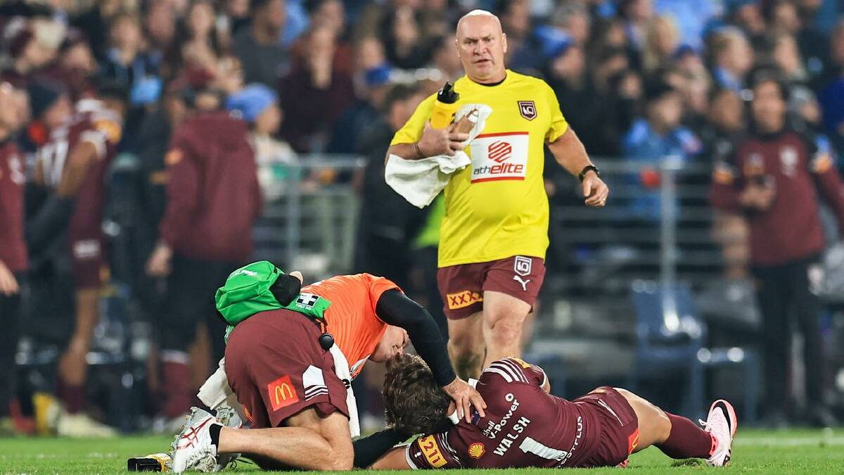Reece Walsh was flattened by Joseph-Aukuso Suaalii's hit in Origin I.  (Mark Evans/AAP PHOTOS)