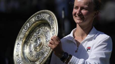 Czech player Barbora Krejcikova's victory at Wimbledon lifted her back into the world's top 10. (AP PHOTO)