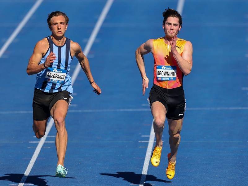Josh Azzopardi and Rohan Browing will both contest the 100m at the Paris Olympics. (Matt Turner/AAP PHOTOS)