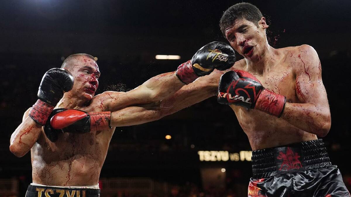 Tim Tszyu in bloody action in his fight with Sebastian Fundora. (AP PHOTO)