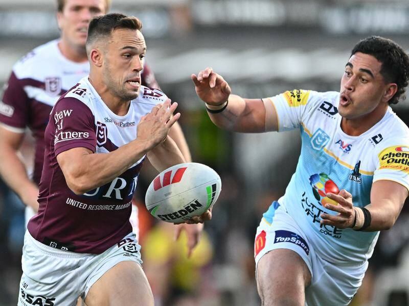 Luke Brooks scored Manly's first try as the Sea Eagles came from behind to thrash Gold Coast. Photo: James Gourley/AAP PHOTOS